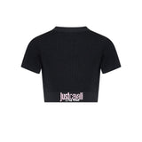 Just Cavalli Kids T-Shirt Crop Nero a Coste per Bambine