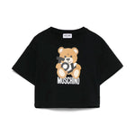 Moschino Kids T-shirt Crop Nera con Stampa Toy per Bambine