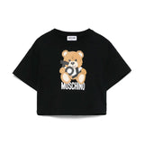 Moschino Kids T-shirt Crop Nera con Stampa Toy per Bambine