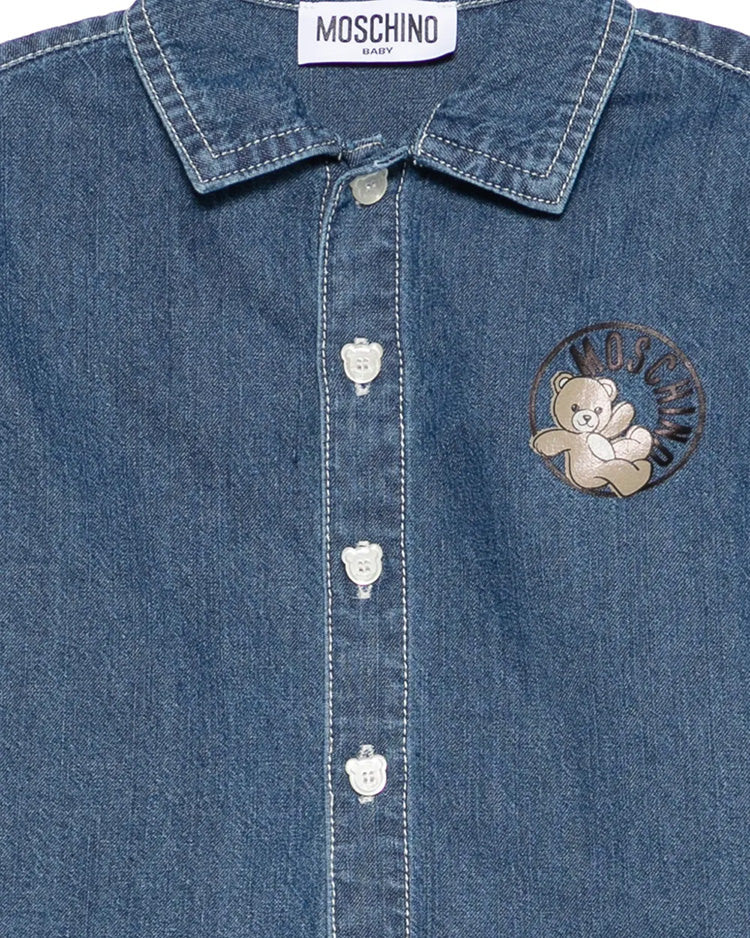 Moschino Kids Camicia in Denim con Logo Teddy Bear per Neonate