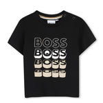 Boss Kids T-Shirt Nero con Stampa per Neonati