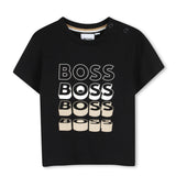 Boss Kids T-Shirt Nero con Stampa per Neonati