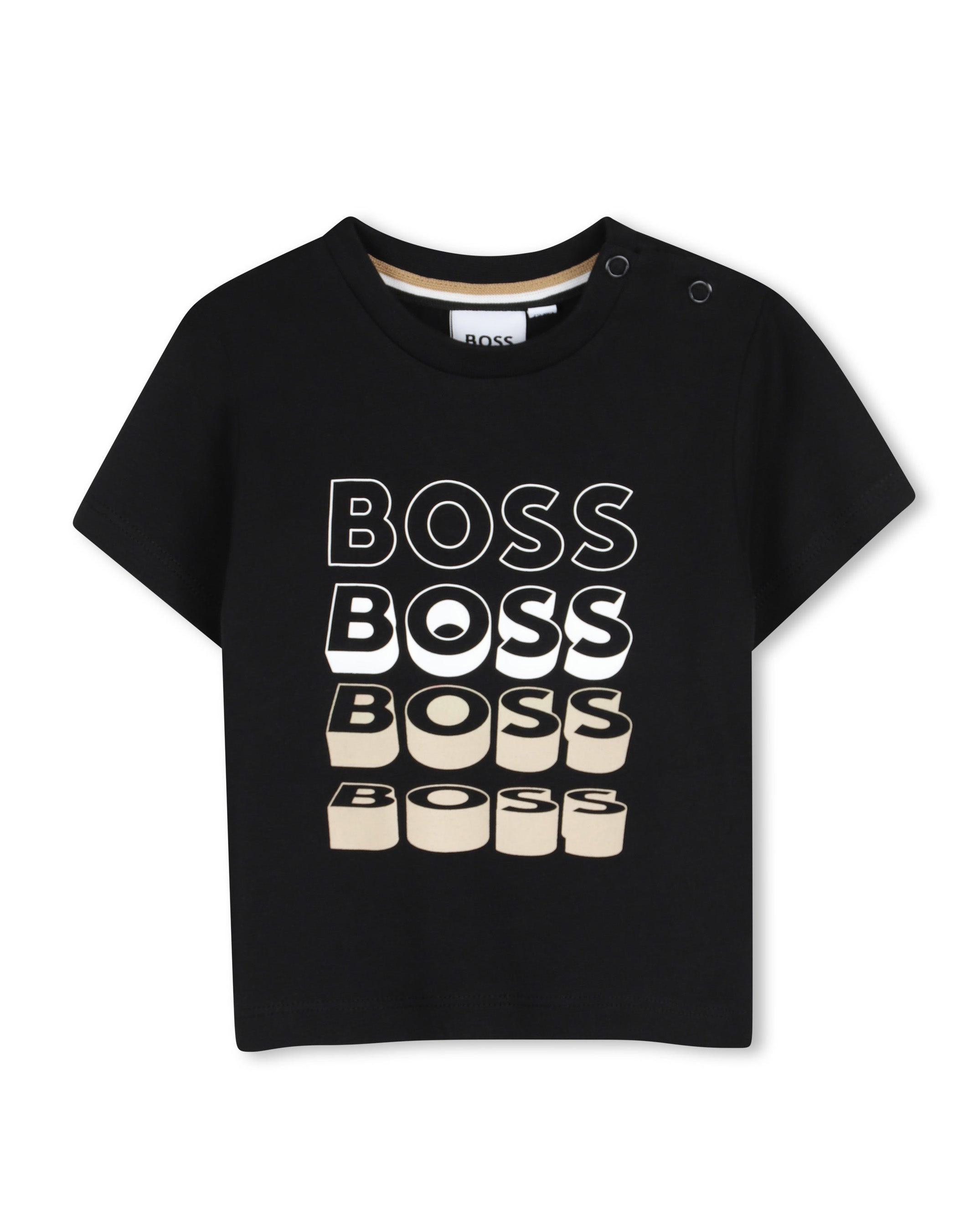 Boss Kids T-Shirt Nero con Stampa per Neonati