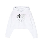 Pinko Kids Felpa Bianca Crop con Cappuccio con Strass per Bambine