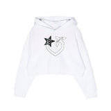 Pinko Kids Felpa Bianca Crop con Cappuccio con Strass per Bambine