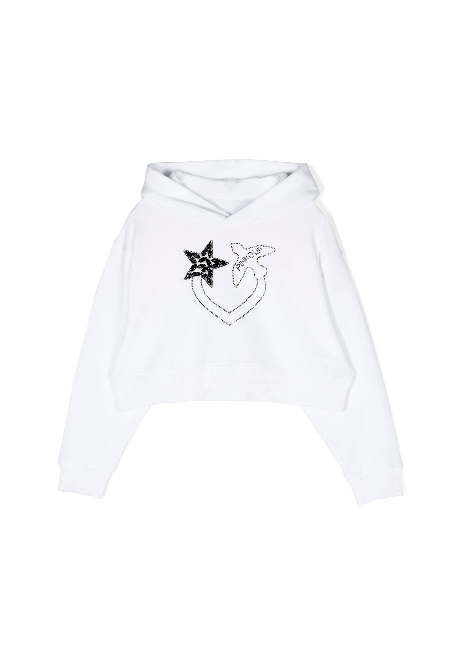 Pinko Kids Felpa Bianca Crop con Cappuccio con Strass per Bambine