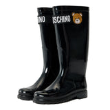 Moschino Kids Stivali Alti Neri Lucidi per Bambini