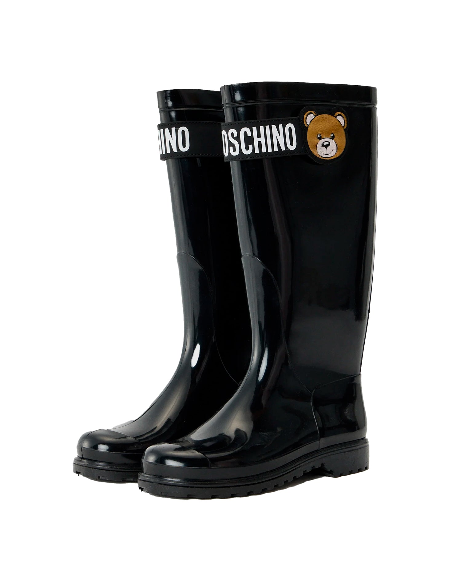 Moschino Kids Stivali Alti Neri Lucidi per Bambini