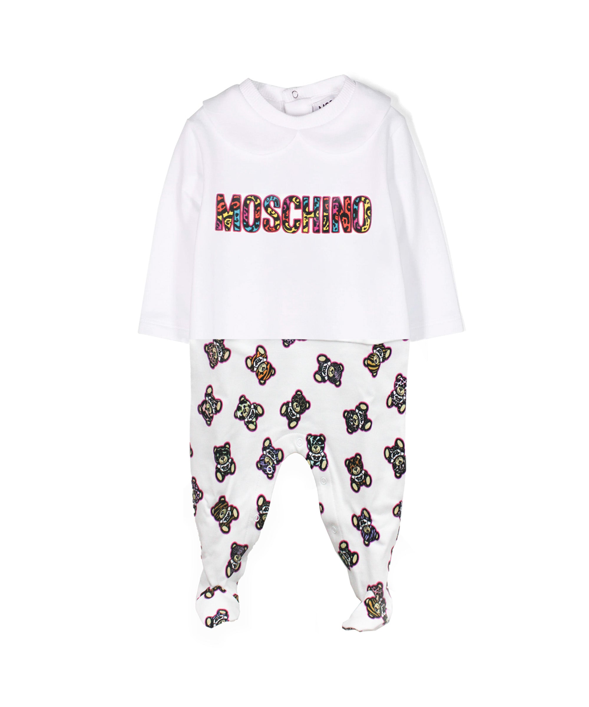 Moschino Kids Tutina Bianca con Motivo Teddy Bear per Neonate