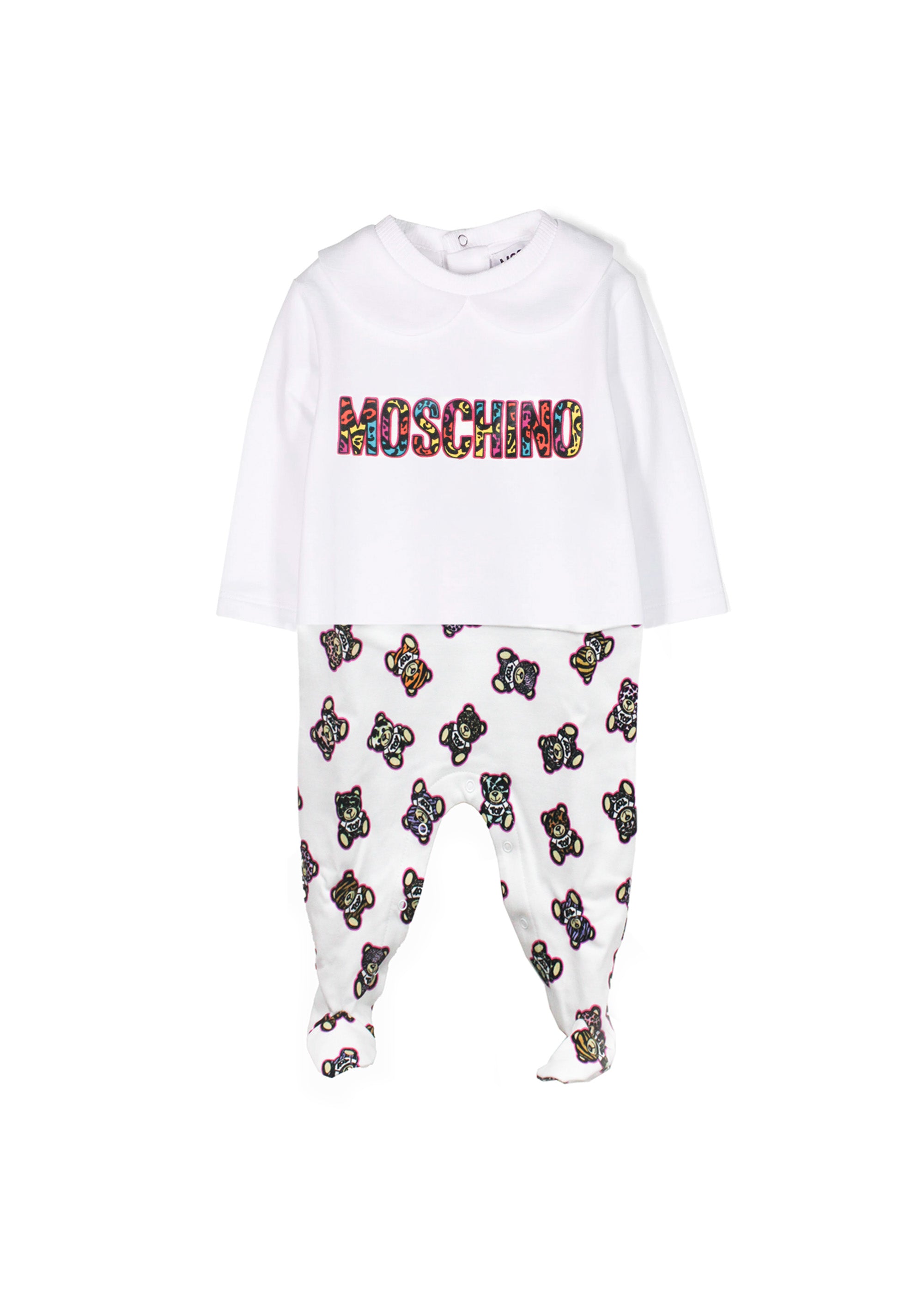 Moschino Kids Tutina Bianca con Motivo Teddy Bear per Neonate