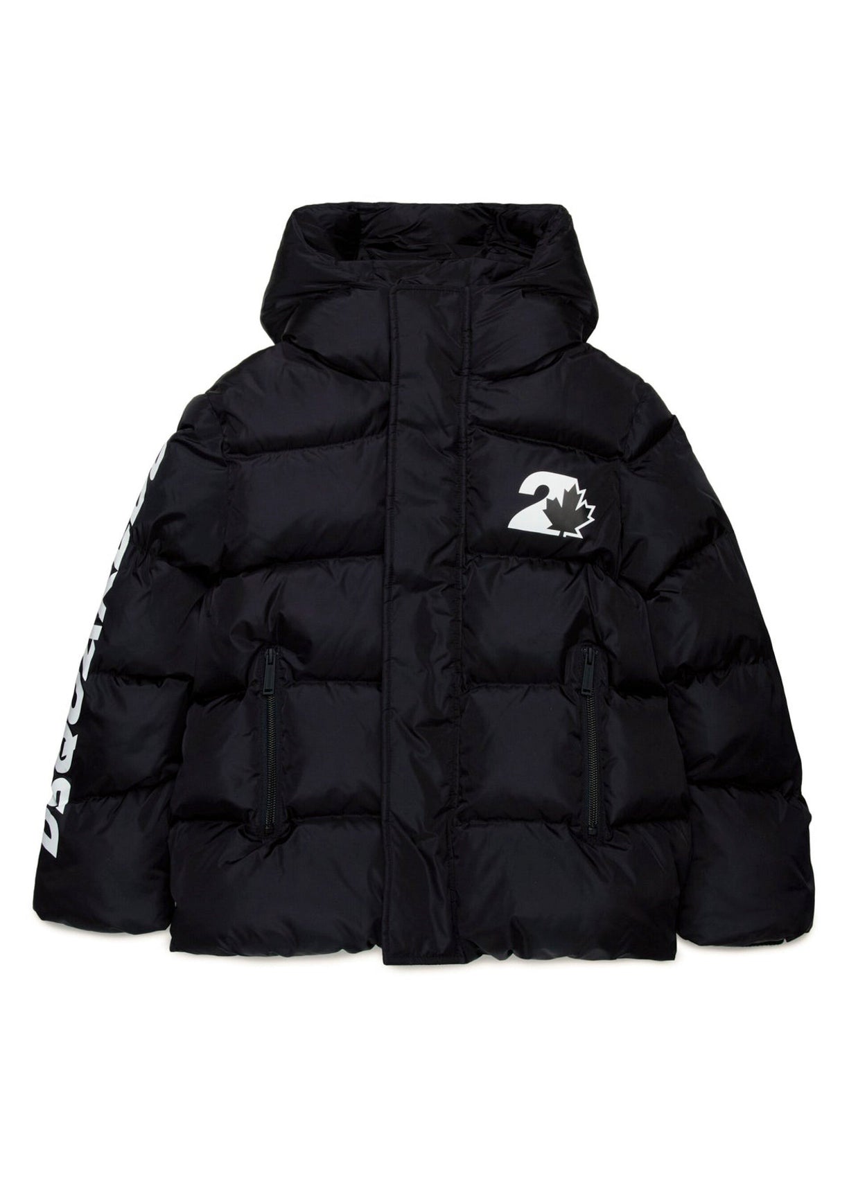 Dsquared2 Kids Giubbino Trapuntato Nero con Logo Leaf per Bambini