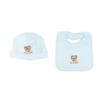 Moschino Kids Set Bavetta+Cappellino Celeste per Neonati