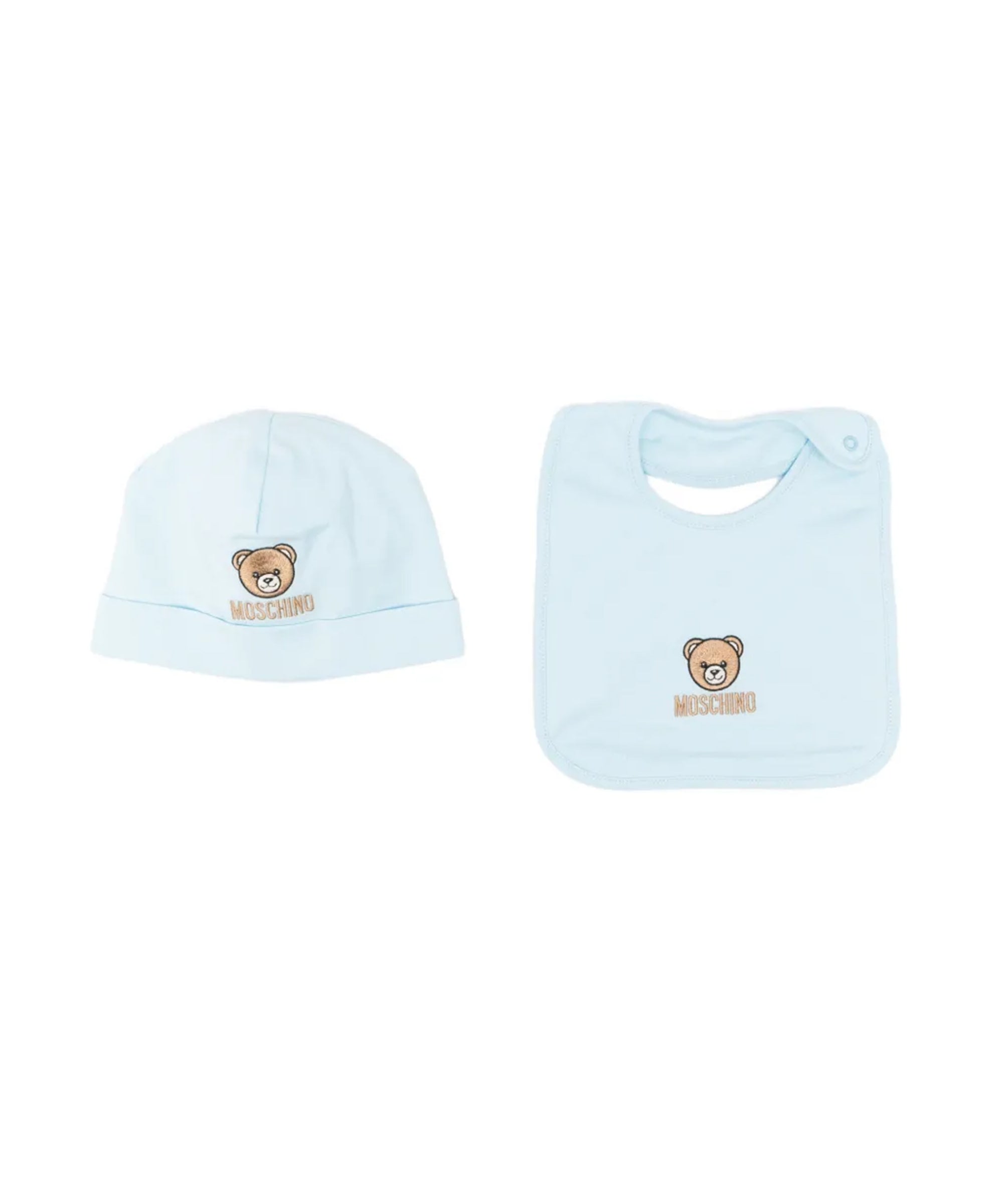 Moschino Kids Set Bavetta+Cappellino Celeste per Neonati