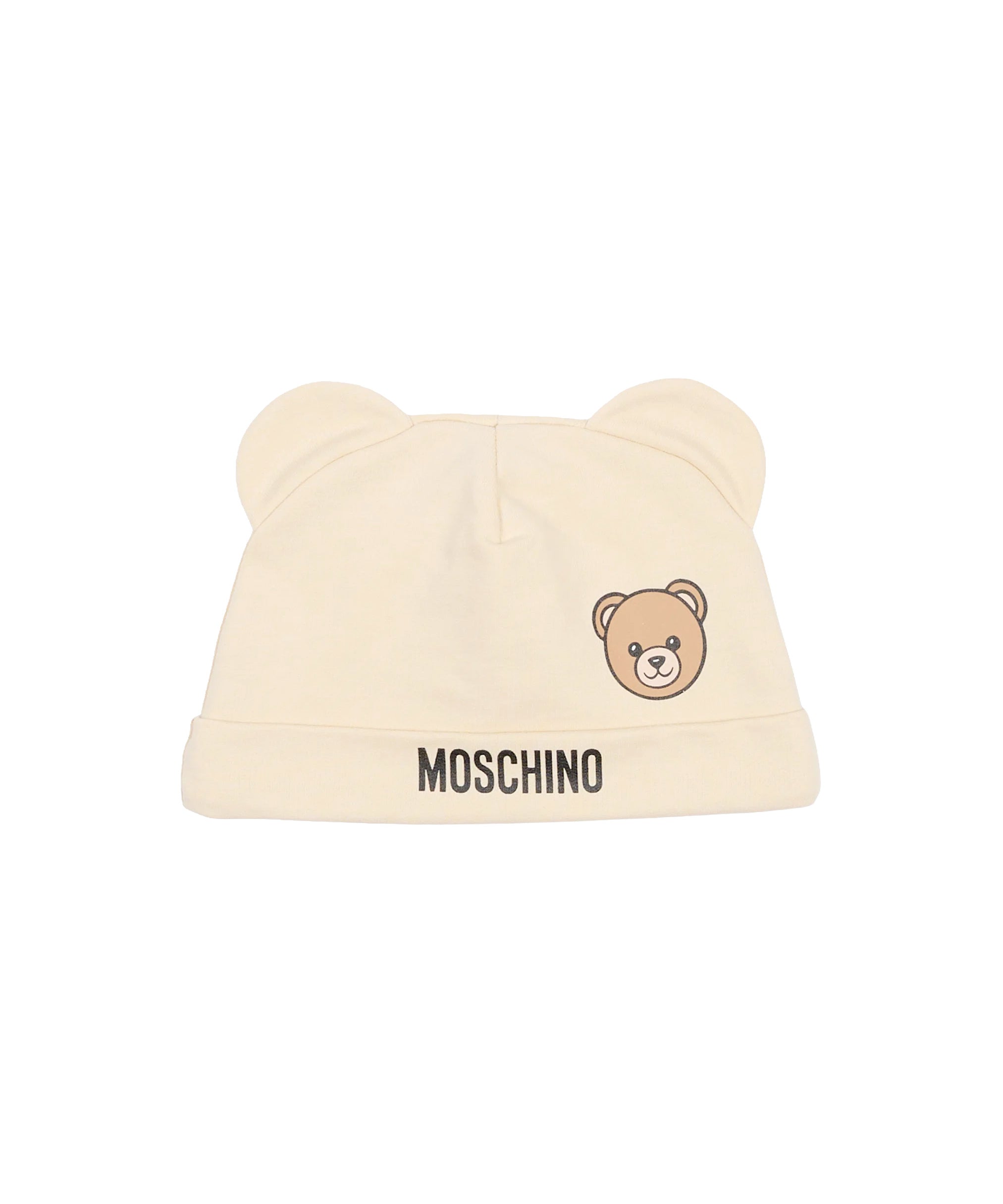 Moschino Kids Set Beige con Cappellino e Bavaglino con Stampa Teddy Bear e Logo Unisex