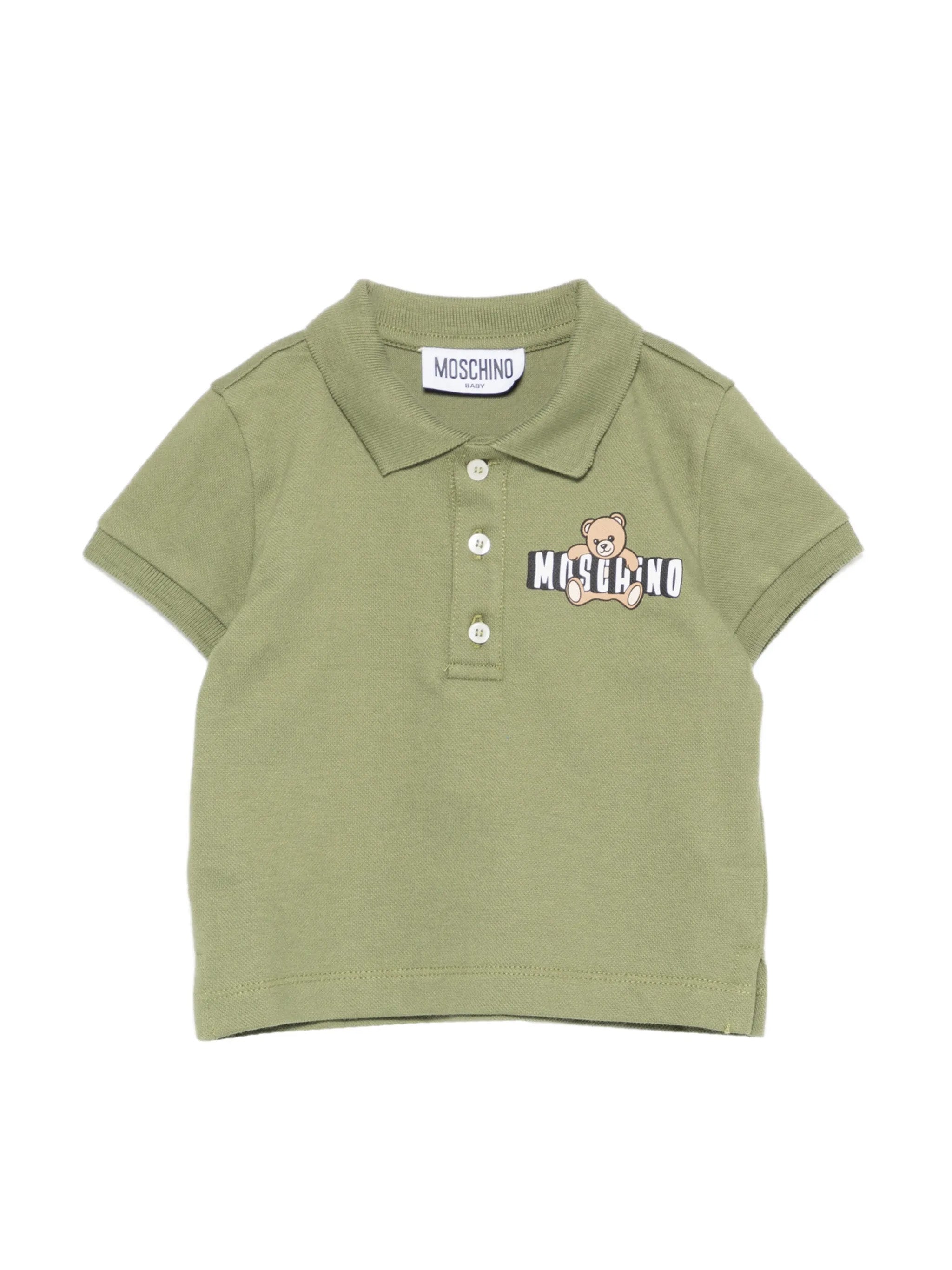 Moschino Kids Polo Verde con Logo Teddy Bear per Neonati