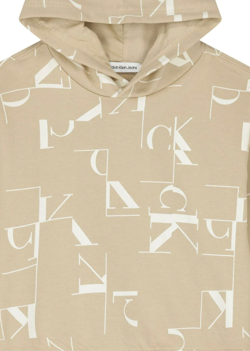 Calvin Klein Kids Felpa Beige con Cappuccio con Logo Monogram per Bambini (dettaglio)