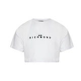 John Richmond Kids Cropped White T-Shirt with Contrast Logo Print for Girls