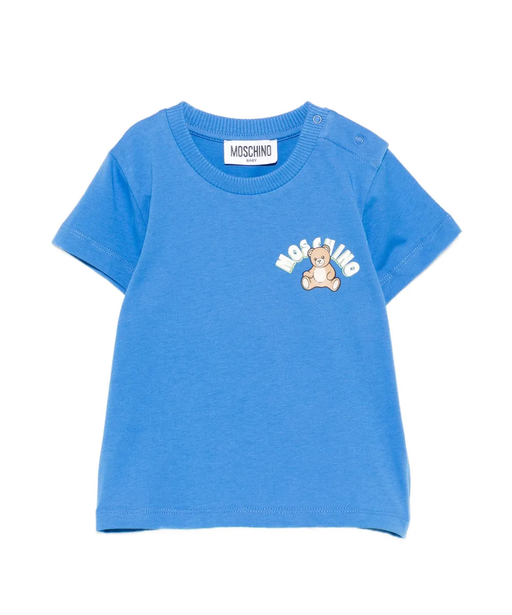 Moschino Kids T-Shirt Blu con Logo Teddy Bear per Neonati