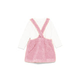 Moschino Kids Completo Salopette Peluche con T-shirt Panna per Neonate