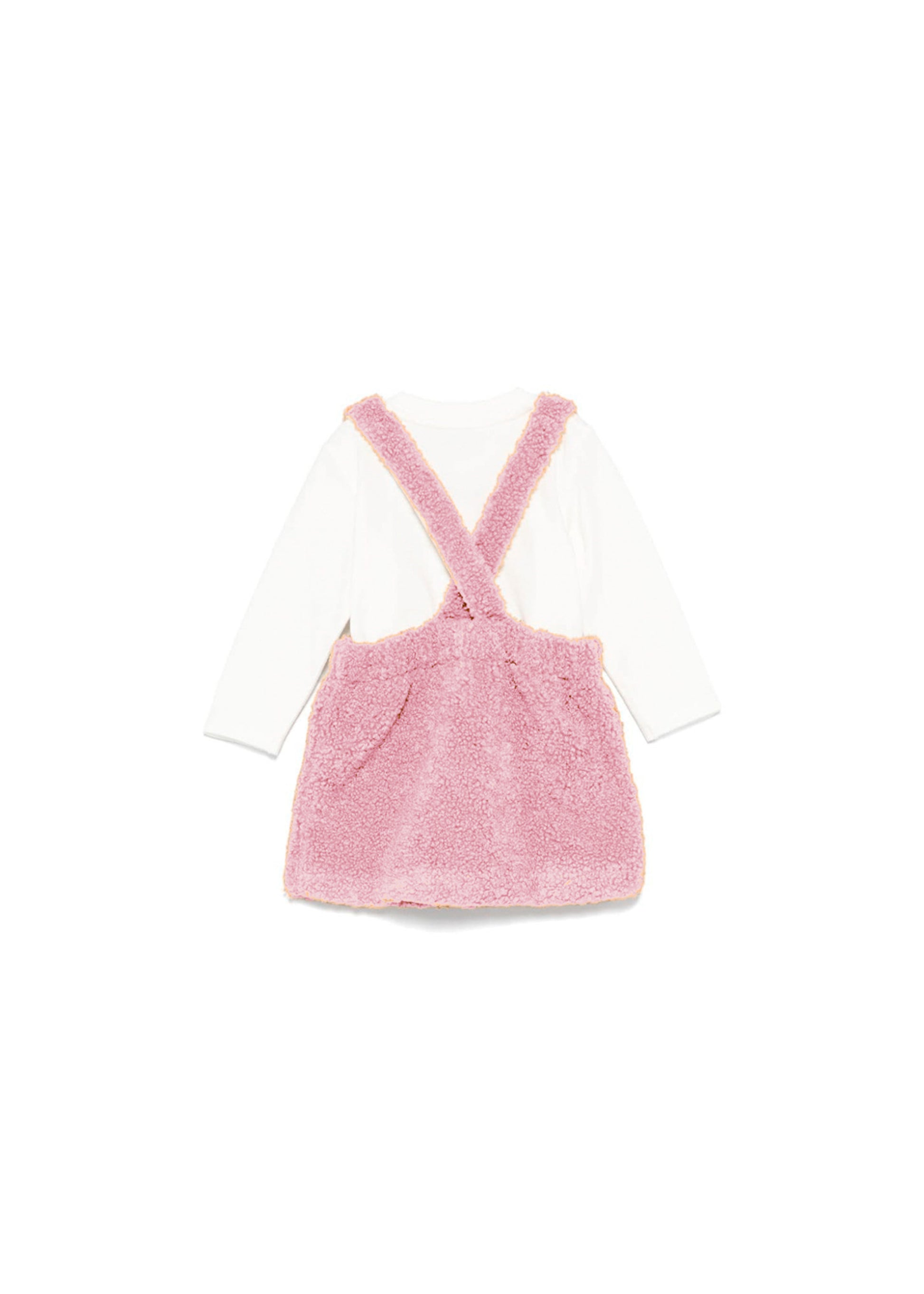 Moschino Kids Completo Salopette Peluche con T-shirt Panna per Neonate