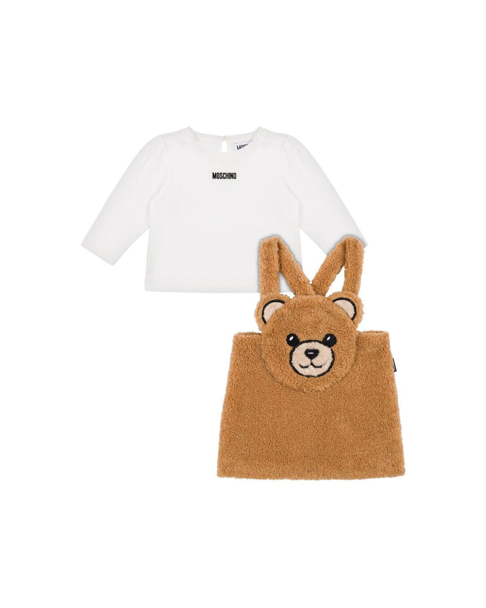 Moschino Kids T-shirt Bianca con Salopette Teddy per Neonate