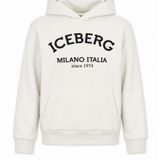 Iceberg Kids Felpa Bianco con Cappuccio con Stampa Logo Nero per Bambini