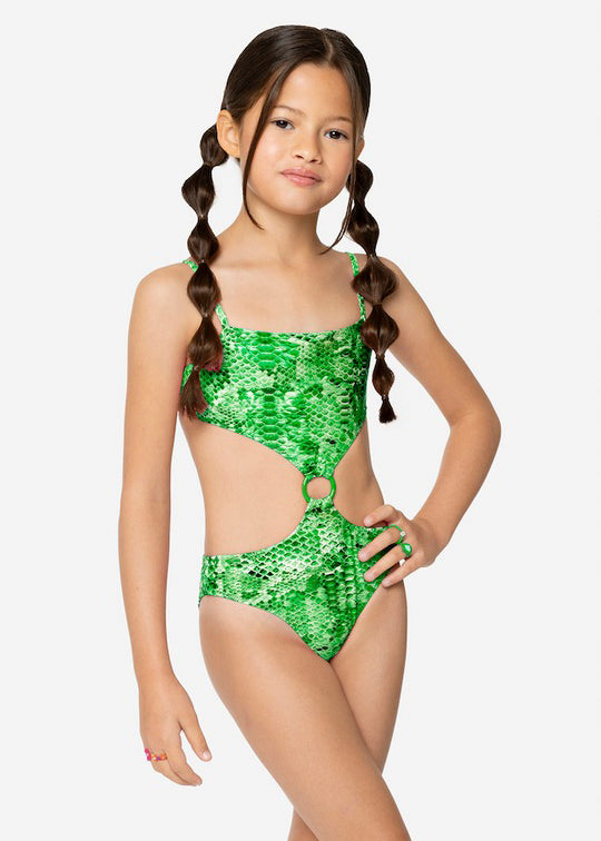 4GIVENESS Rainbow Boa Green Monokini Swimsuit for Girls