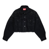 Diesel Kids Giubbino in Denim Nero con Strass per Bambine