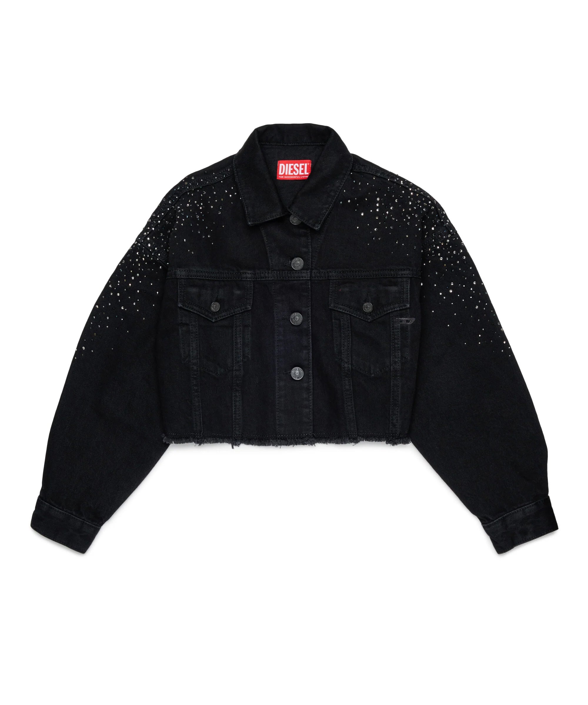 Diesel Kids Giubbino in Denim Nero con Strass per Bambine