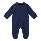 Moschino Kids Tutina Intera Blu Navy in Cotone con Teddy Bear Ricamati per Neonati