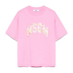 MSGM Kids T-shirt Rosa con Applicazione Fiori per Bambine fronmte