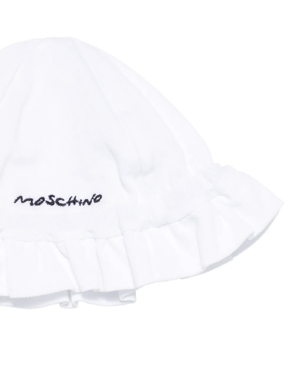 Moschino Kids Pagliaccetto e Cappello Bianco con Logo per Neonate