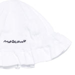 Moschino Kids Pagliaccetto e Cappello Bianco con Logo per Neonate