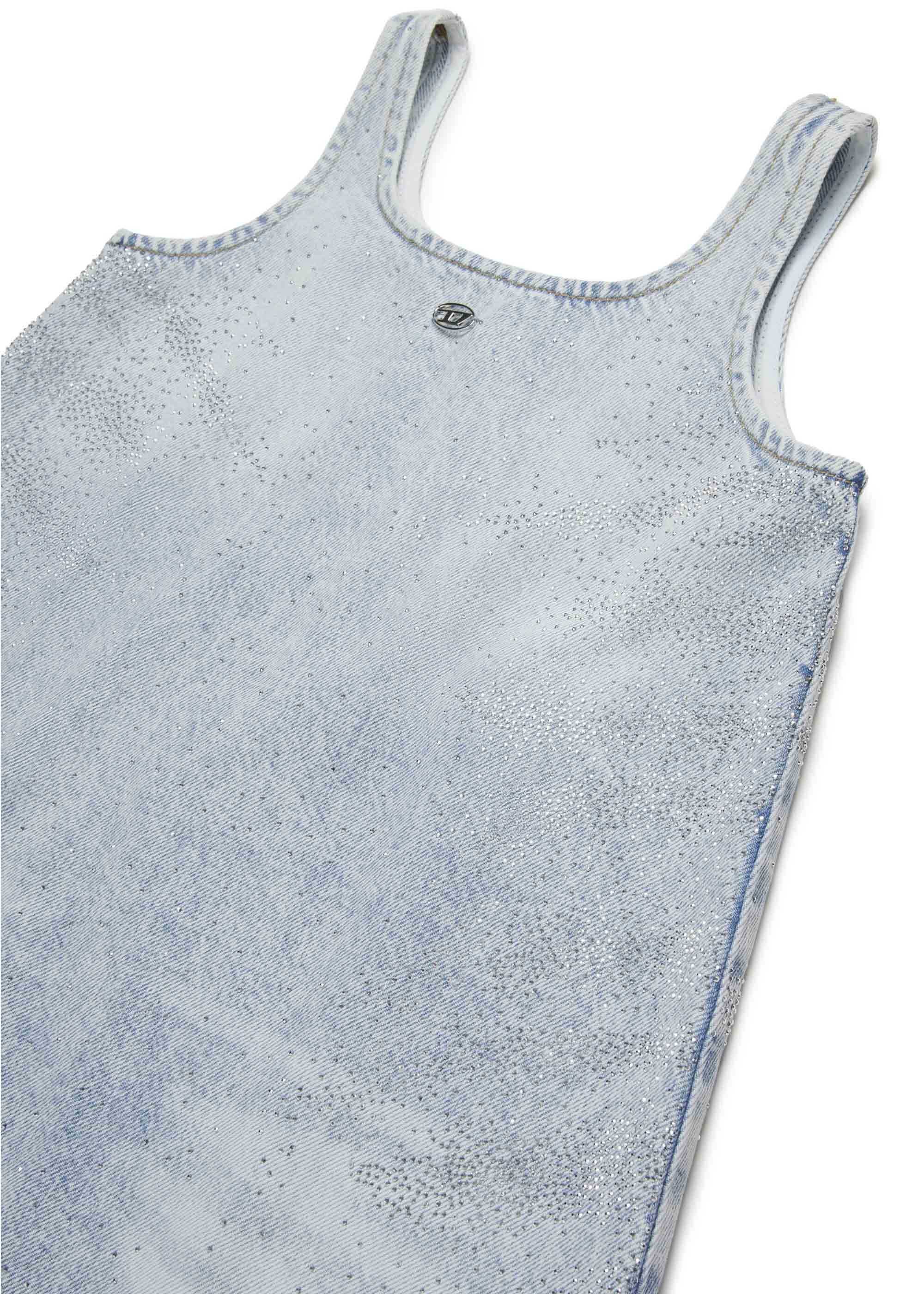 Diesel Kids Abito Denim con Applicazione Strass per Bambine