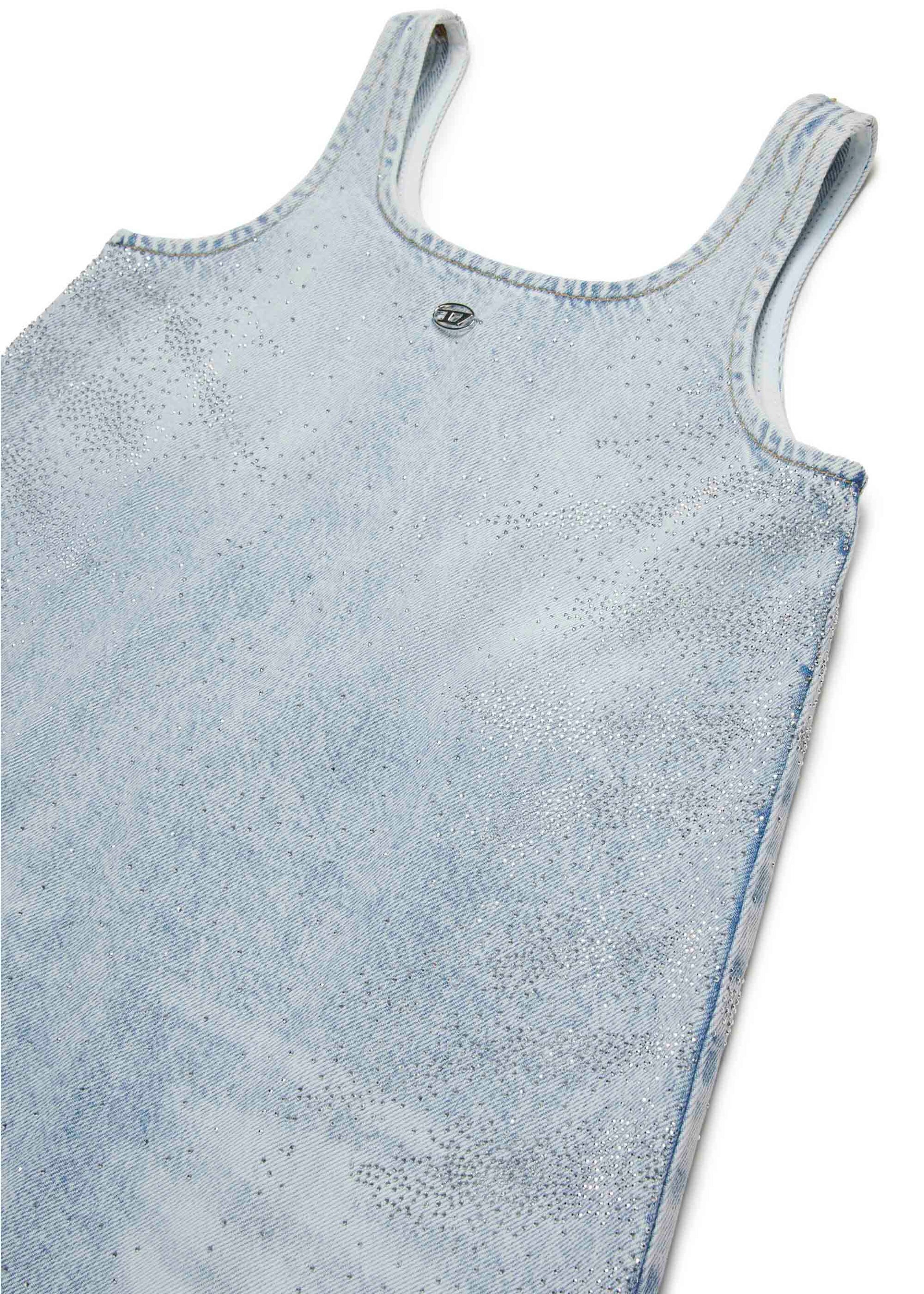 Diesel Kids Abito Denim con Applicazione Strass per Bambine