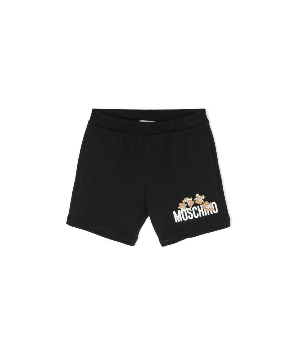 Moschino Kids Short Nero con Logo Teddy Bear per Neonati(fronte)