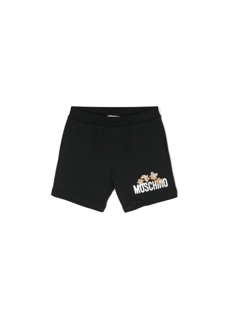 Moschino Kids Short Nero con Logo Teddy Bear per Neonati(fronte)