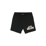 Moschino Kids Short Nero con Logo Teddy Bear per Neonati(fronte)