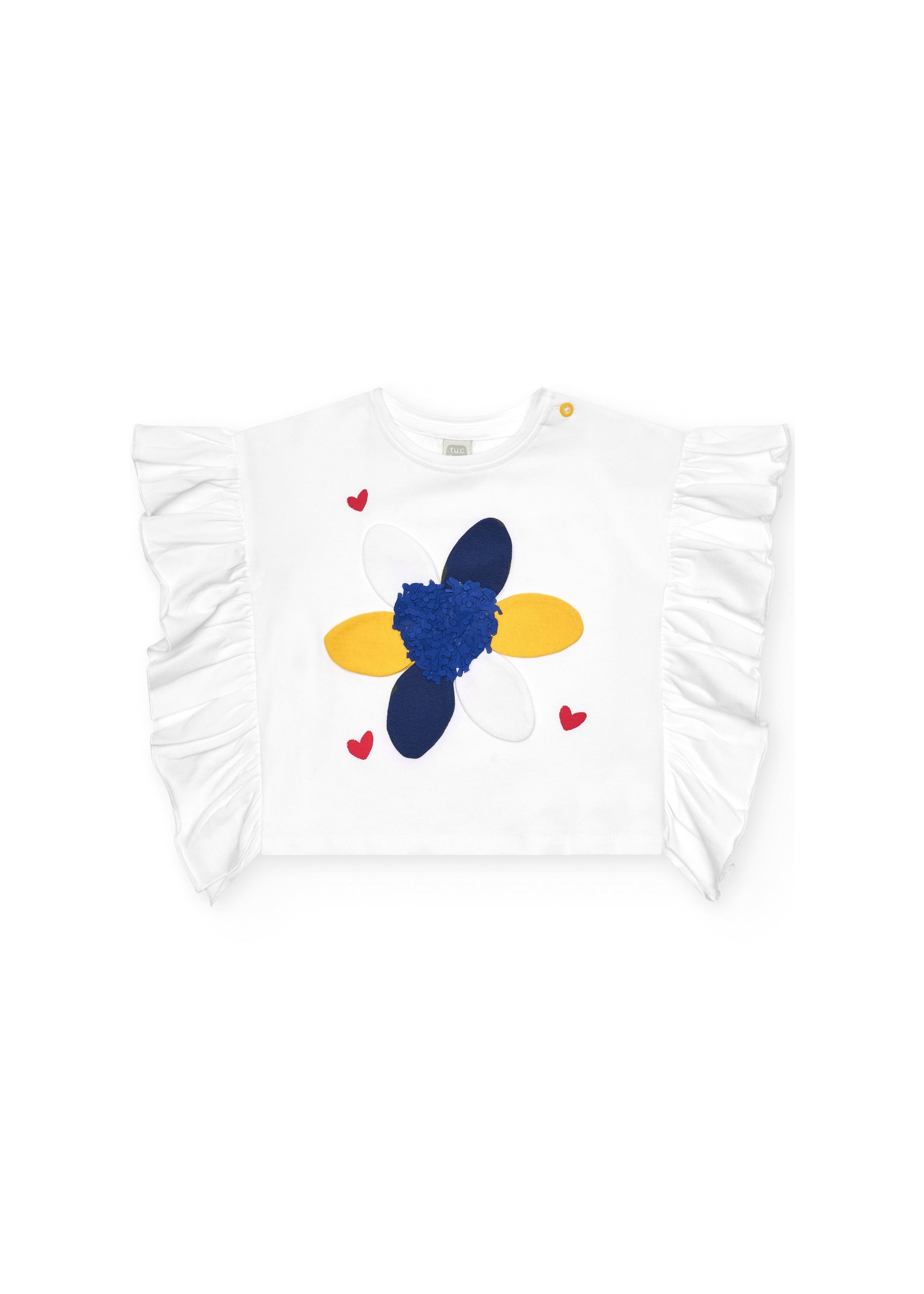 Tuc Tuc T-shirt Bianca con Fiore e Volant per Neonate