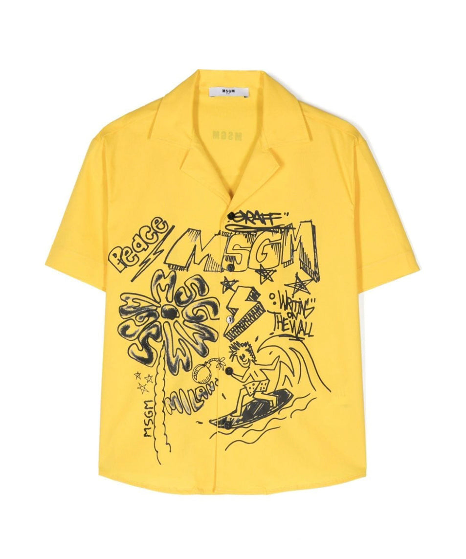 MSGM Kids Camicia Gialla con Stampa per Bambini