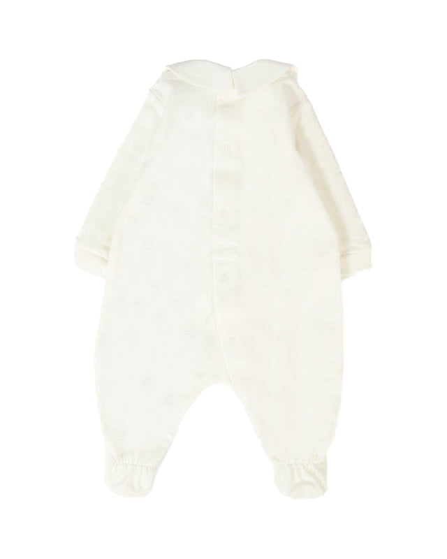 Moschino Kids Tutina con Bavetta e Cappellino Panna con Logo per Neonati
