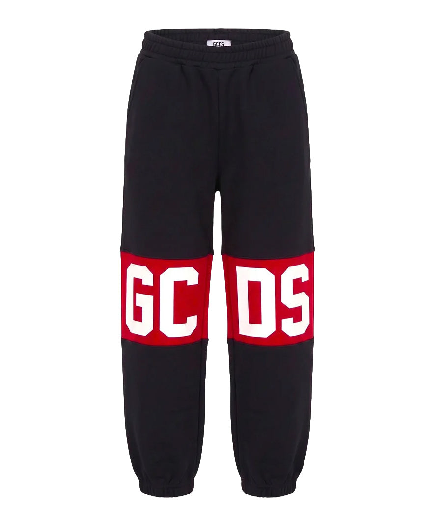 Gcds Kids Pantalone Felpa Nero con Banda Rosso per Bambini