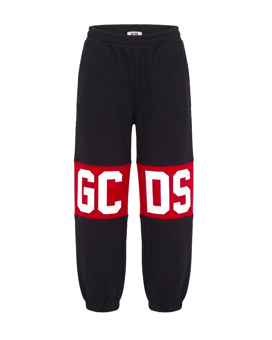 Gcds Kids Pantalone Felpa Nero con Banda Rosso per Bambini
