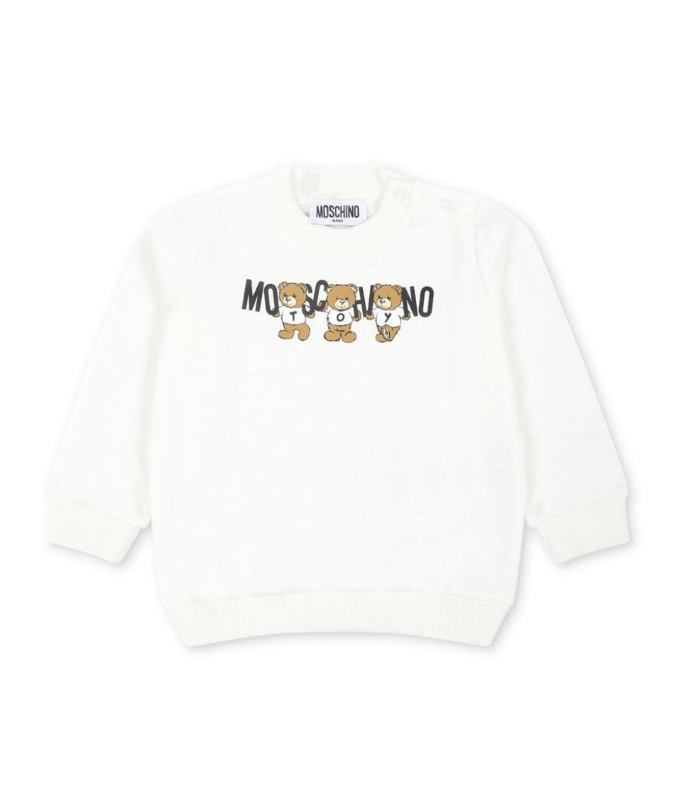 Moschino Kids Felpa Panna con Logo Teddy Bear per Neonati 