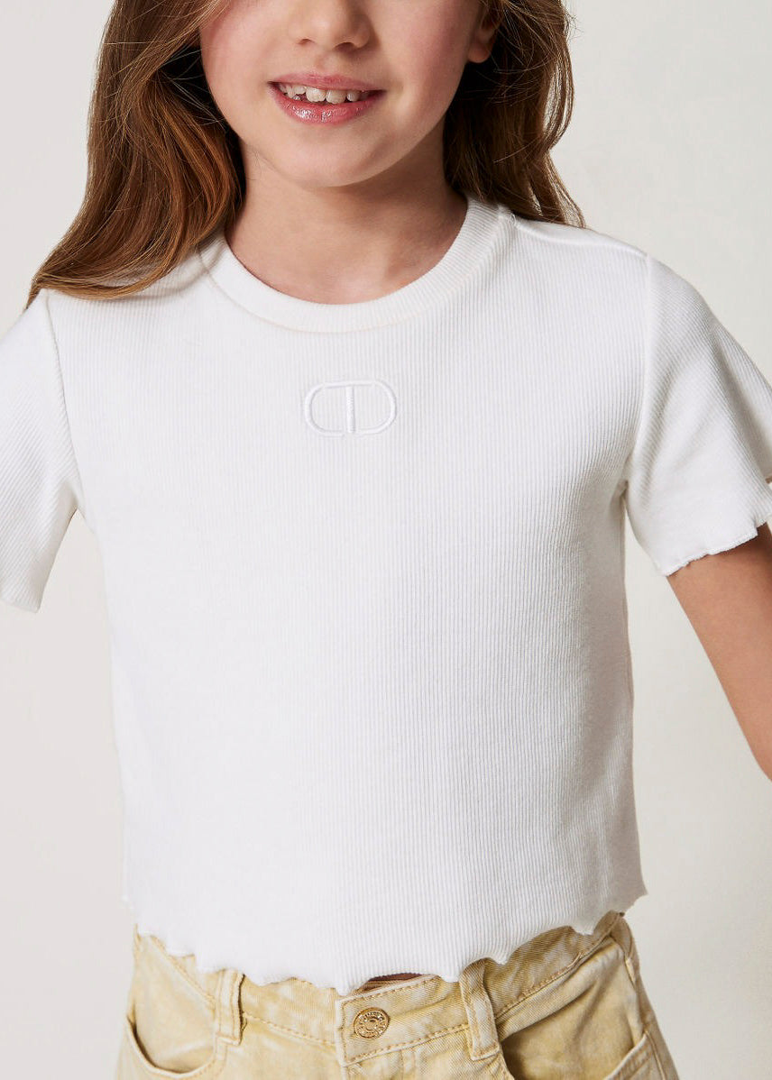 Twinset Kids T-shirt Bianca con Ricamo per Bambine