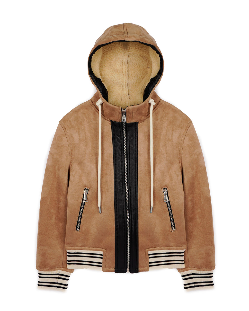 Yes London Kids Ecomontone Scamosciato Beige con Cappuccio e Zip per Bambini