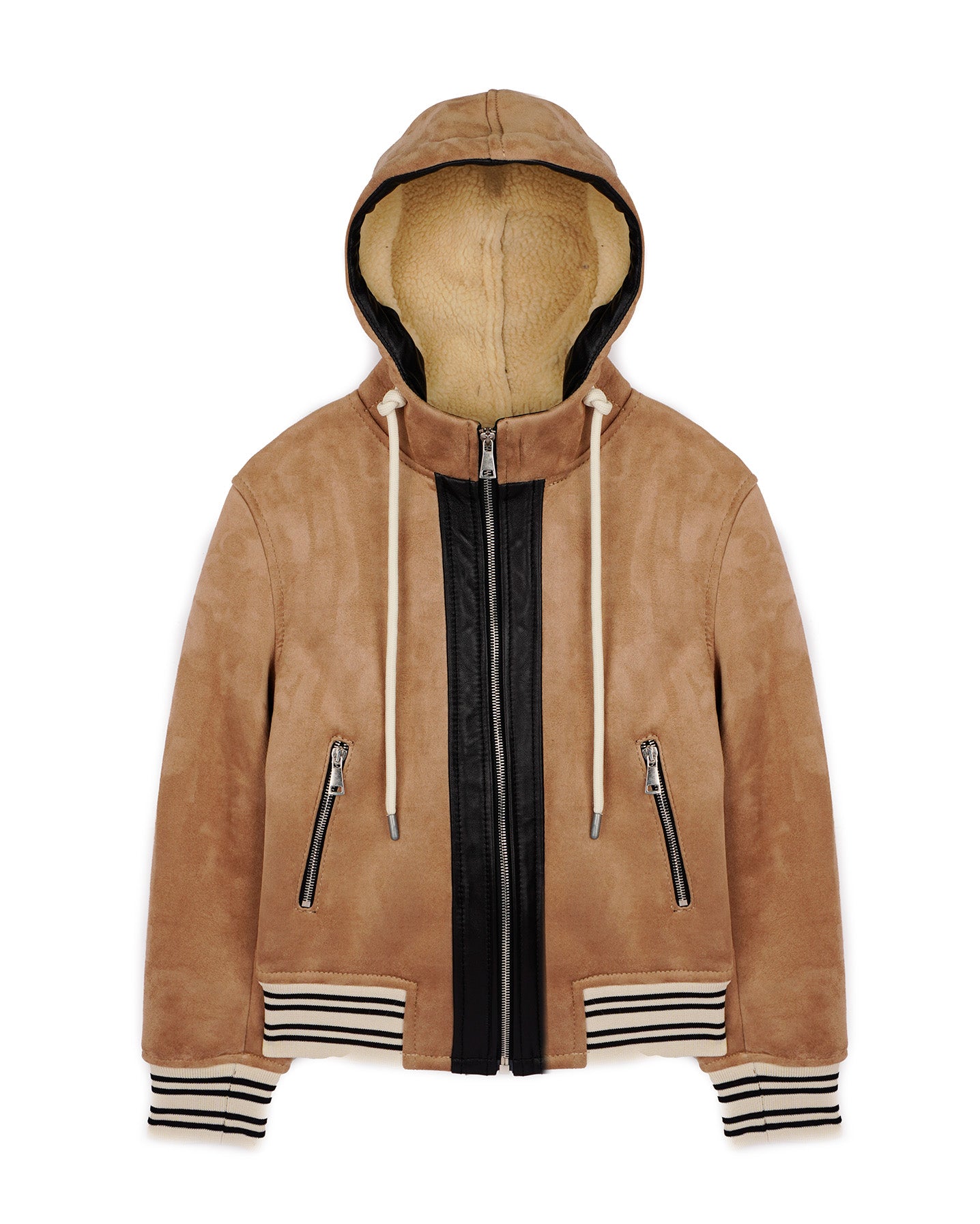 Yes London Kids Ecomontone Scamosciato Beige con Cappuccio e Zip per Bambini