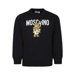 Moschino Kids Felpa Nera Girocollo con Logo Teddy Bear per Bambini