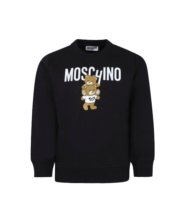 Moschino Kids Felpa Nera Girocollo con Logo Teddy Bear per Bambini