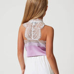 Twinset Kids Top Bianco/Viola con Pizzo per Bambine